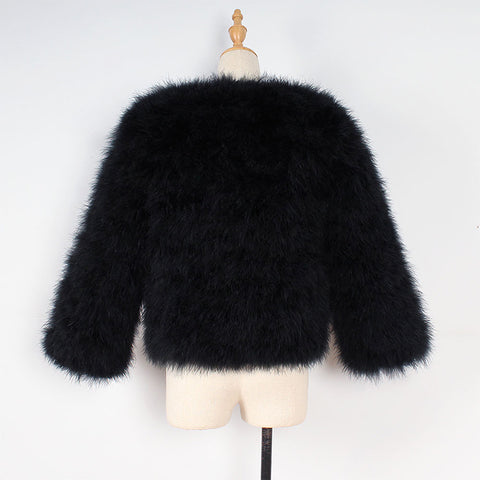 Fur Coats Winter Shaggy Collarless Casual Short Outerwear Hairy Long Sleeve CODE: KAR372