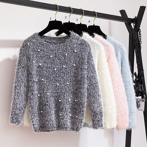 Long Sleeve Beading pullover Knitting Sweater Top + tweed Mermaid MidiSkirt 2 Piece Sets CODE: KAR419