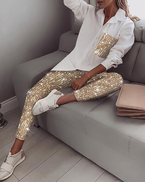 Snake Contrast Pocket Top & Pants Design Pant 2 Piece Set Women In stock CODE: KAR510