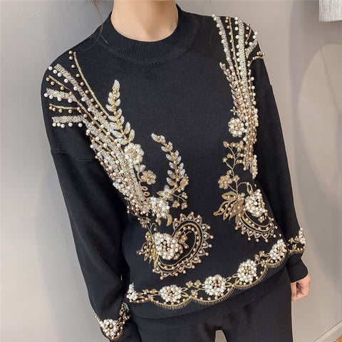 2 Piece Set Women Beading Embroidery Knitted Sets Sweater CODE: KAR541