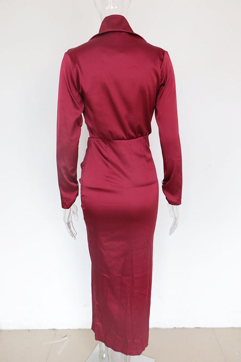 New Long Sleeve Turtleneck Ruched Button Details Party Maxi  Dress CODE: KAR567