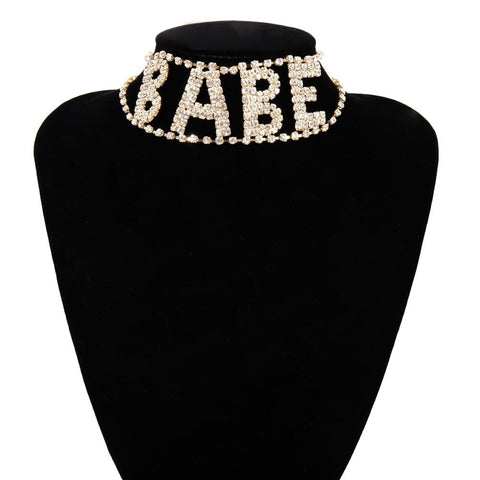 Luxury Women Babe Letter Rhinestone Inlaid Choker Necklace CODE: KAR586