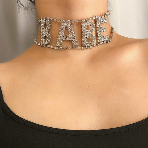 Luxury Women Babe Letter Rhinestone Inlaid Choker Necklace CODE: KAR586