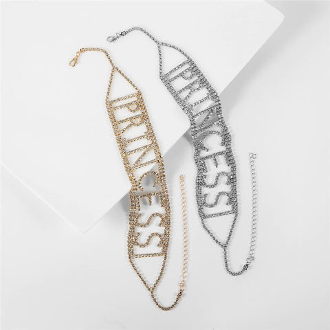 Rhinestone Bling Choker Necklace Letter PRINCESS Wedding Accessories CODE: KAR591