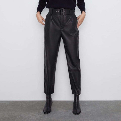 Pants High Waist Plus Size Trousers Fur PU Leather Pants CODE: KAR608