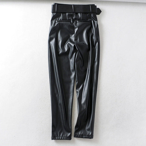 Pants High Waist Plus Size Trousers Fur PU Leather Pants CODE: KAR608