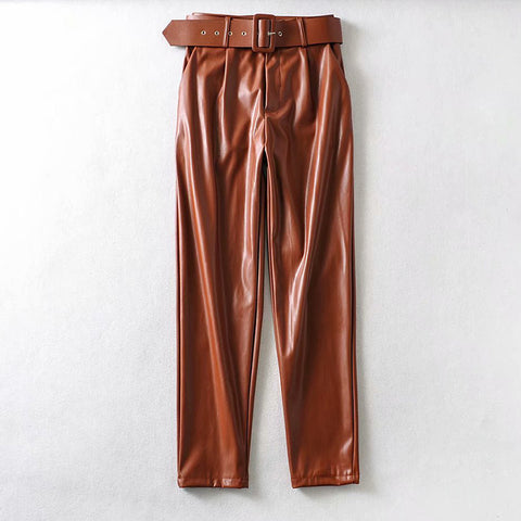 Pants High Waist Plus Size Trousers Fur PU Leather Pants CODE: KAR608