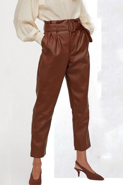 Pants High Waist Plus Size Trousers Fur PU Leather Pants CODE: KAR608