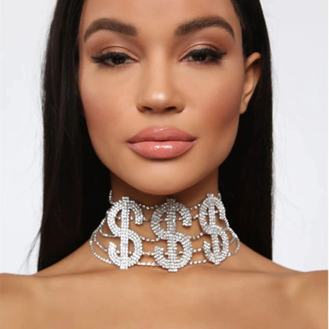 Choker Necklace For Women Rhinestone Choker Letter Necklace Statement Collar CODE: KAR646