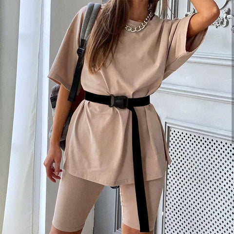Sleeve Top And Biker Shorts Casual Two Piece Sets CODE: KAR659