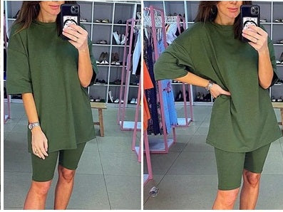 Sleeve Top And Biker Shorts Casual Two Piece Sets CODE: KAR659