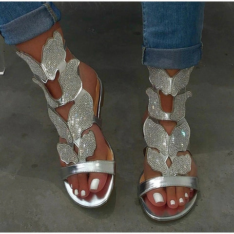 Sandals Rhinestone Flat Ankle Strap Summer Womens Buckle Gladiator CODE: KAR664