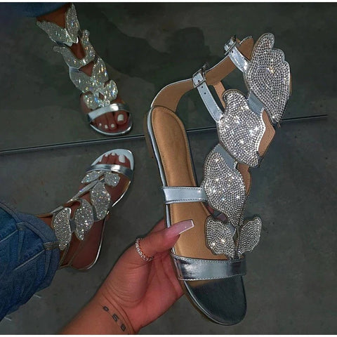 Sandals Rhinestone Flat Ankle Strap Summer Womens Buckle Gladiator CODE: KAR664