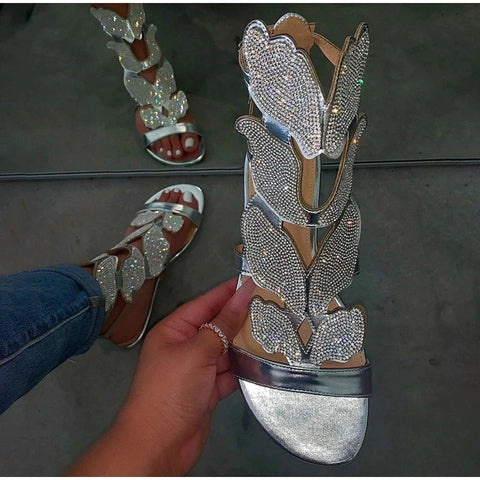 Sandals Rhinestone Flat Ankle Strap Summer Womens Buckle Gladiator CODE: KAR664