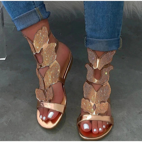 Sandals Rhinestone Flat Ankle Strap Summer Womens Buckle Gladiator CODE: KAR664