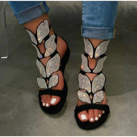 Sandals Rhinestone Flat Ankle Strap Summer Womens Buckle Gladiator CODE: KAR664