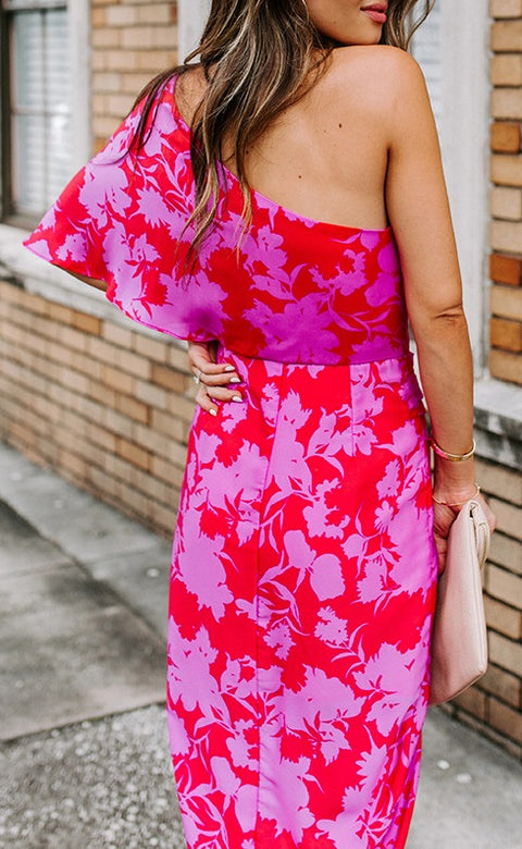 Slim oblique open-back printed dress sexy dress CODE: KAR676