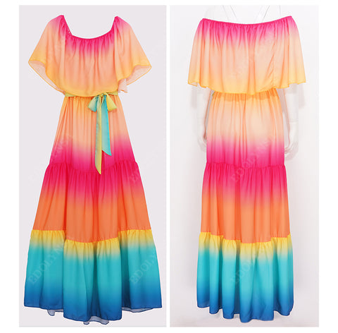 Off Shoulder Ruffled Loose Summer Maxi Dress CODE: KAR677