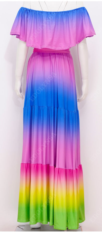 Off Shoulder Ruffled Loose Summer Maxi Dress CODE: KAR677