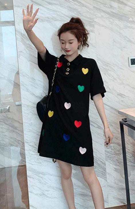 Embroidered Dress Turn-down Collar Short Sleeve Sweet Dress CODE: KAR680