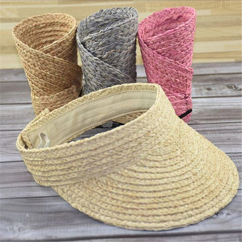 Raffia Foldable Straw Sun Visor Wide Brim Hat Packable CODE: KAR707