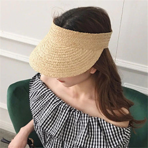 Raffia Foldable Straw Sun Visor Wide Brim Hat Packable CODE: KAR707