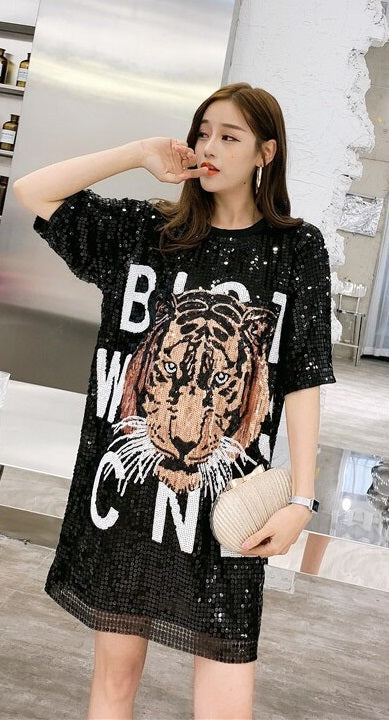 Round Neck Black Gold Silver Club Cocktail Party Sequin Dress CODE: KAR719