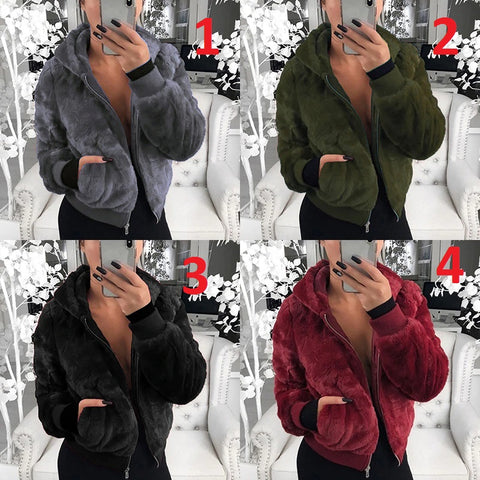Jacket Thicken Plush Faux Fur Hooded Pocket Coat CODE: KAR737