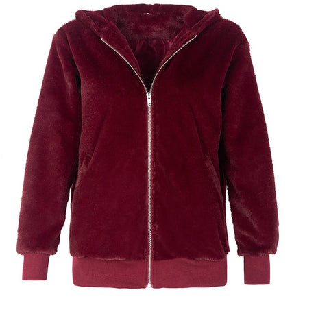 Jacket Thicken Plush Faux Fur Hooded Pocket Coat CODE: KAR737