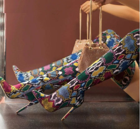 Boots Pointed Toe Snake Print High Heels Zipper CODE: KAR750