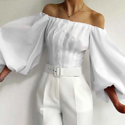off shoulder puff sleeve blouses shirts CODE: KAR763