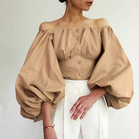 off shoulder puff sleeve blouses shirts CODE: KAR763