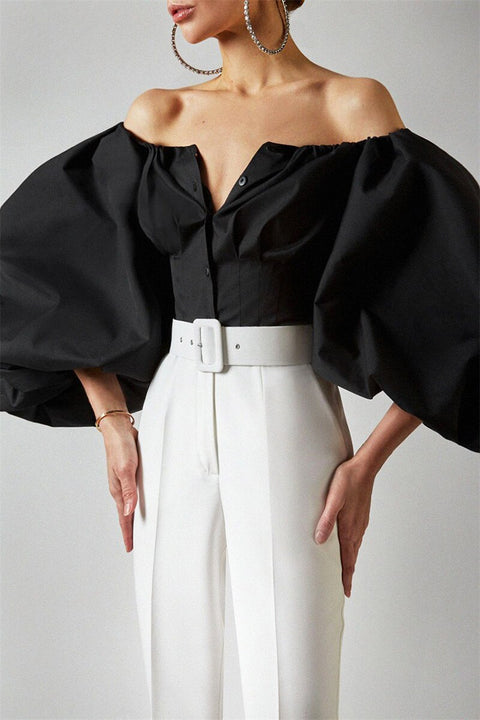 off shoulder puff sleeve blouses shirts CODE: KAR763