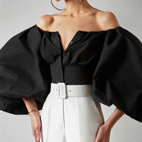 off shoulder puff sleeve blouses shirts CODE: KAR763