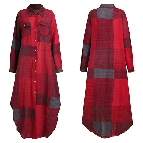 Summer Button Split Print Lapel Neck Party Dress Long Sleeve Maxi CODE: KAR791