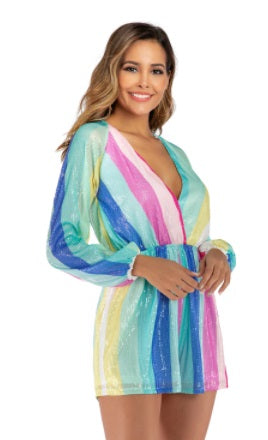 Playsuit Sexy Sequin V Neck Long Sleeve Jumpsuit CODE: KAR792