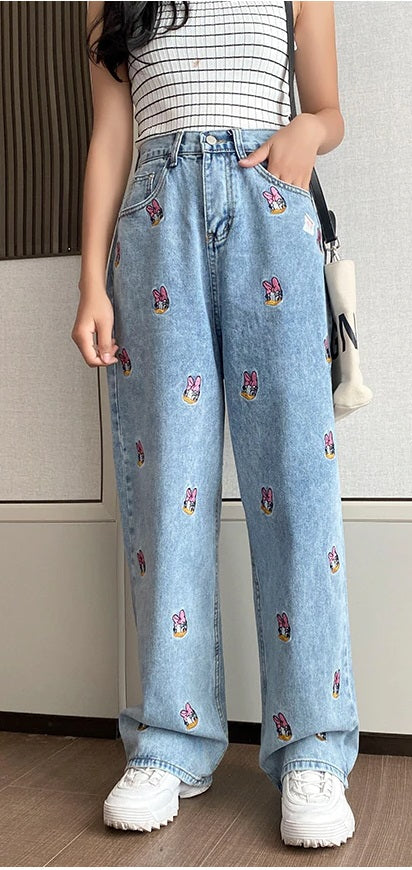 Jeans For Women High Embroidery Cartoon Straight CODE: KAR793