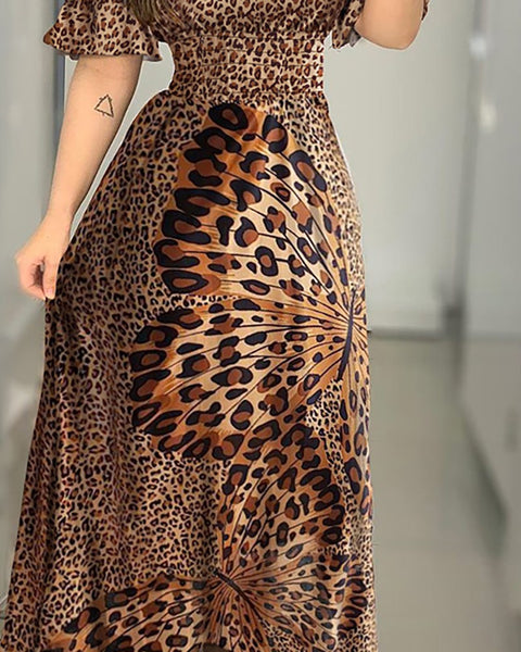 Lady Ruffle Leopard Print Flare Long Sexy Dress CODE: KAR802