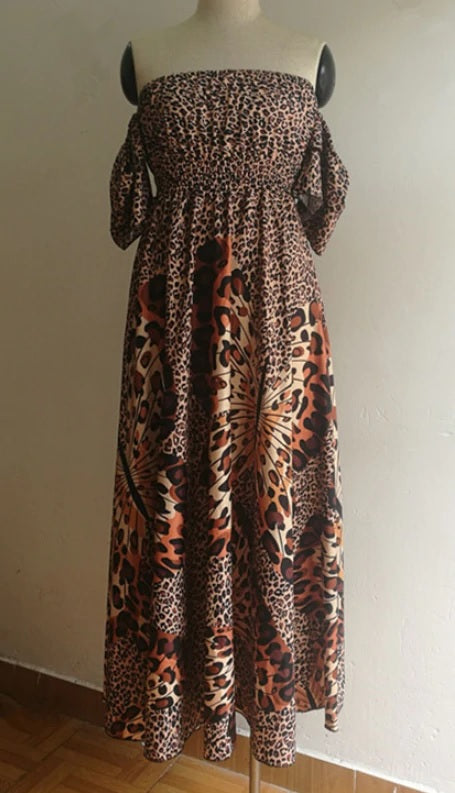 Lady Ruffle Leopard Print Flare Long Sexy Dress CODE: KAR802