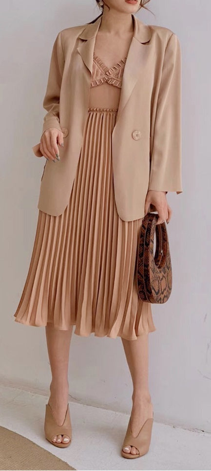 2 Piece Female Fashion Blazer Coat and paghetti Strap Dress Suit CODE: KAR847
