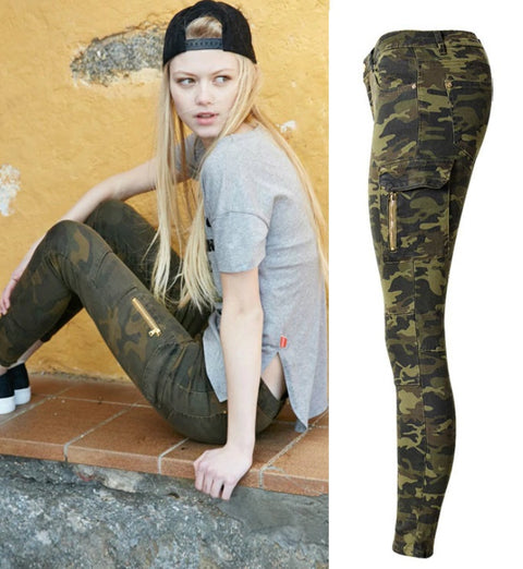 Camouflage Pockets Vintag e Trousers Mujer Push Up Denim Pencil Pants CODE: KAR855
