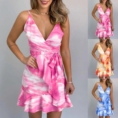 Sexy suspender tie dye printed mini dress CODE: KAR885
