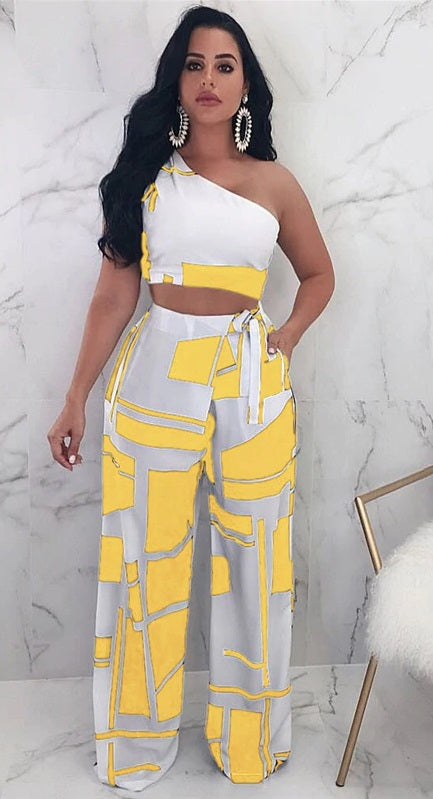 Two Piece Set Women One Shoulder High Waist CODE: KAR887