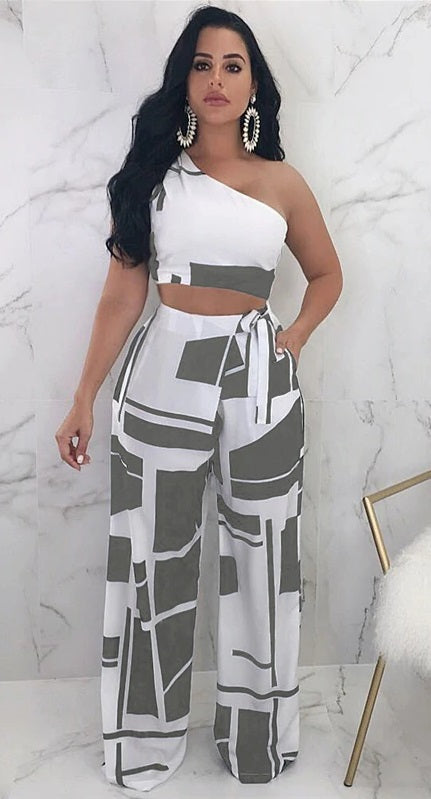 Two Piece Set Women One Shoulder High Waist CODE: KAR887