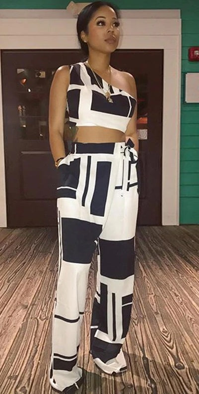 Two Piece Set Women One Shoulder High Waist CODE: KAR887