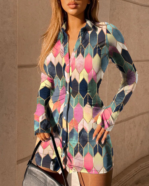 Buttoned Bell Sleeve Slit Shirt Dress Office Lady CODE: KAR891