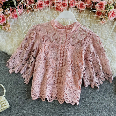 Tops Summer elegant sweet beach casualouse Spring white floral CODE: KAR899