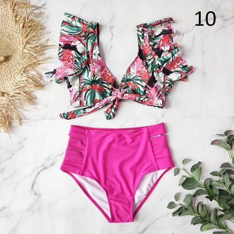 Ruffle Swimwear Women Print Sexy Swimsuit CODE: KAR909