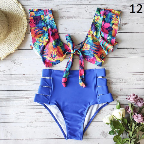 Ruffle Swimwear Women Print Sexy Swimsuit CODE: KAR909