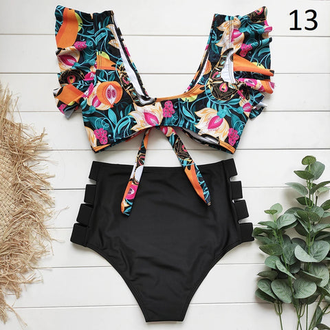 Ruffle Swimwear Women Print Sexy Swimsuit CODE: KAR909
